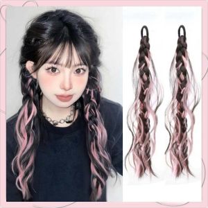 TFHDFHRG 1/2pcs Boxer Braid Pink Blue Grey Wig Braid Wavy Layered Synthetic Messy Braid Hair Piece Hair Accessories Natural Fried Dough Twists Long Braid For Women