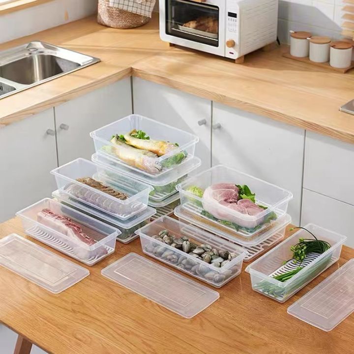 Rectangular Food Storage Box With Drain Plate Kitchen Refrigerated ...