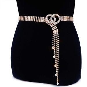 MIRELINA Gold Silver Color Crystal Waist Belt O-Ring Sparkle Tassels Rhinestone Chain Belt High Quality Full Chain Full Diamond Belt For Women