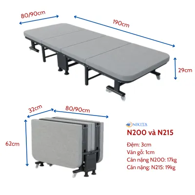 Giường Gấp Gọn 4 Khúc Đệm Dày Chịu Lực Cao Có Chân Chống Trượt - Chính Hãng Nikita
