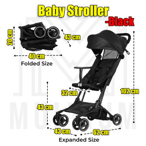 Baby Stroller with Foldable Canopy Black Travel Stroller with Adjustable Backrest Brake and Storage Basket Lightweight Self-Folding Infant Stroller for Newborns to 3 Years Old