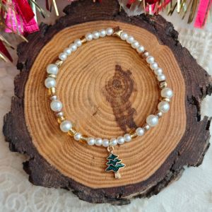 Christmas Pine Tree Jewelry Accessories Gift Set (Bag Chain Charm + Earrings + Bracelet)