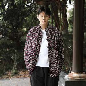 ฤดูใบไม้ร่วงฤดูหนาว เสื้อเชิ้ตแขนยาวลายตารางสไตล์จีนสำหรับผู้ชาย ขนาดใหญ่ ปุ่มเสื้อเชิ้ตคอร์ดูรอยแฟชั่นผู้ชาย