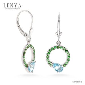 LENYA ต่างหูพลอยบลูโทแพซ เสริมความมั่นใจ ชัดเจน ปัญญา ขนาด 6x4 มิล ตัวเรือนเงินแท้925 ชุบทองคำขาว