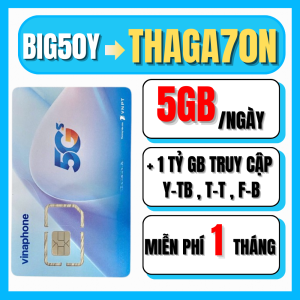 (Miễn Phí 1 Tháng Đầu ) Sim 5G Vinaphone BIG50Y -> THAGA70N Miễn Phí Truy Cập Tikt0p Y0utbe FB + Thêm 5GB/ngày - Phí Gia Hạn 70.000đ/tháng . FREESHIP - CHƯA KÍCH HOẠT.