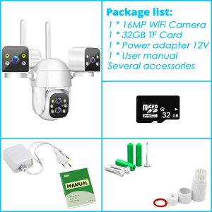 กล้องวงจรปิดไร้สาย Wi-Fi 12MP OVERSCAM-3เลนส์จอแสดงผล3หน้าจอการติดตาม AI อัจฉริยะเสียงสองทางกันน้ำ IP66การมองเห็นได้ในเวลากลางคืนเมฆ/การจัดเก็บเอสดี