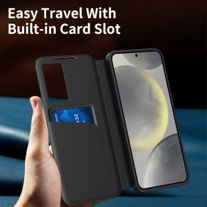For Samsung Galaxy S25 S23 S24 S26 Ultra A57 A37 Case Original PU Leather Card Pocke Flip Smart Display Transparent Window Cover
