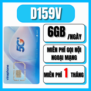 Thánh Sim 5G DATA TỐC ĐỘ CAO 6GB/ngày + Miễn phí Nghe Gọi Gói D159V / VD149 Sẵn 1 Tháng Đầu Sử Dụng Miễn Phí - Gia Hạn Hàng Tháng 159.000đ - BẢO HÀNH 1 ĐỔI 1 từ MƯỜNG THANH ROYAL - FREESHIP - CHƯA KÍCH HOẠT