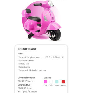 Motor Motoran Vespa Official Licensed Ride On PMB Toys M399 Mainan Anak Motor Aki Dengan Boks Penyimpanan Mainan Anak Motor Aki Vespa