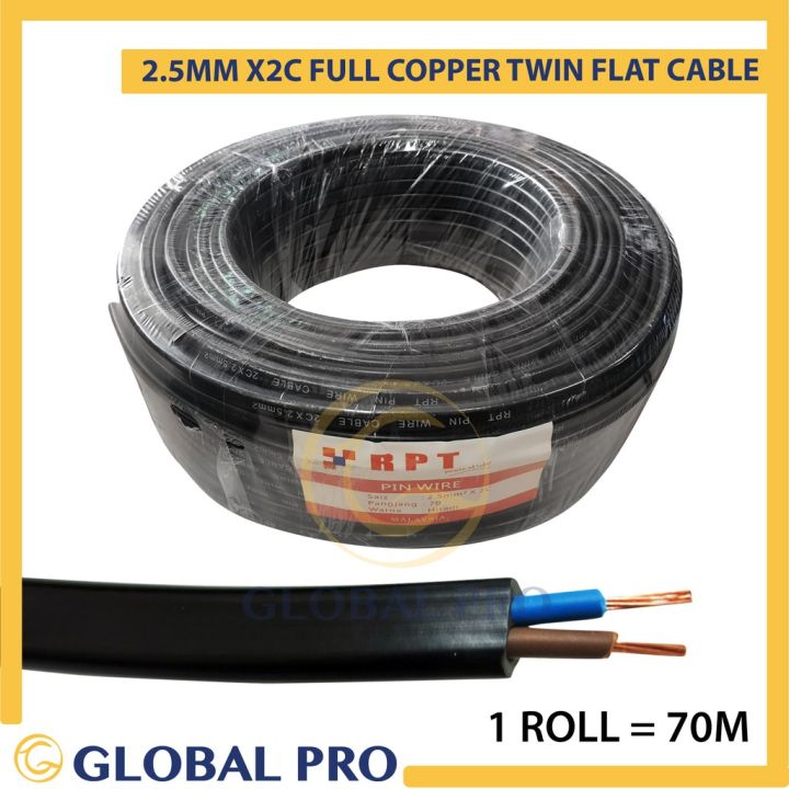 [1 ROLL] TWIN FLAT ( PIN WIRE ) 2.5 MM X 2C PVC/PVC SHEATHED CABLE WIRE 100% FULL PURE COPPER 70 ...