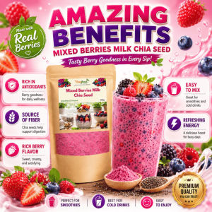 Mixed Berries Milk Chia Seed Drink Powder Creamy Fruity Smooth Beverage Mix Refreshing Daily Drink