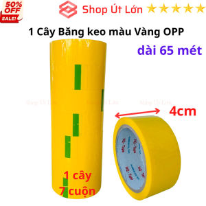 Băng keo màu Vàng OPP rộng 4cm dài 65 mét lõi giấy 3mm 1 cây 7 cuộn - Shop Út Lớn