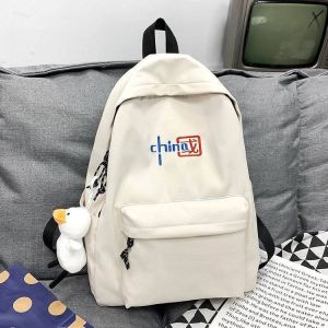 New Style Elementary And Middle School Students Casual High Capacity Canvas Backpack Zipper Closure Korean Style Backpack