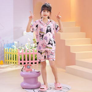 Kid Girls Pajamas Silk stain SleepWear Comfy V Neck Silk Pyjama for Kids Girl