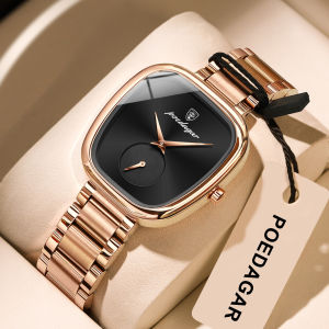 POEDAGAR rosegold watch for women waterproof korean style luxury stainless steel square wristwatch