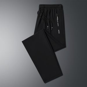 🔥READY-STOCK🔥 Summer Casual Pants Men Loose Straight leg Pants Black Ice Silk Thin Sports Pants Korean Trousers Men Quick drying Elastic Waist-Jogging-Pants Hiking Pants Cropped Pants