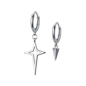 2pcs/set Fashion Asymmetric Cross Cone Earring for Women Men Punk Hip Hop Dangle Earrings Jewelry