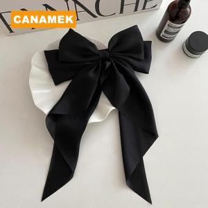 【CANAMEK】 Bow Ribbon Hairpin Headwear Simple Elegant Satin Spring Clip Fixed Hair Clip Retro Party Headdress Red Hair Accessories