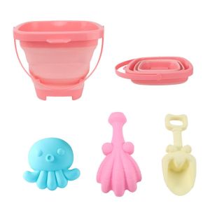 SIRENXI 4pcs/Set Cha mẹ-Con cái Xô gấp đựng đồ chơi bãi biển Với Bucket Tương tác Đồ chơi bãi biển mùa hè Dụng Cụ Chơi Nước 4 cái/bộ Bộ xẻng và xô đi biển Quà tặng