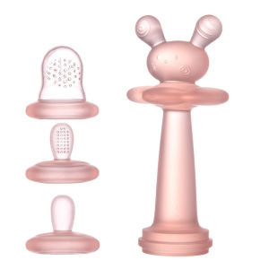 4 in 1 Baby Teether Toys Replaceable Head Soft Silicone Fruit Food Feeder Chewing Molar Stick Infant Bite Training