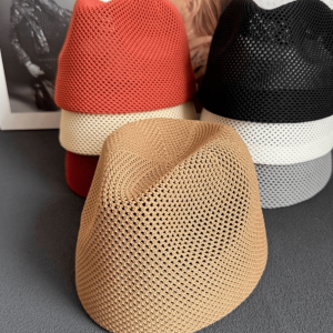 Breathable Mesh Knitted Pillbox Hat No Brim Design Multiple Colors Mesh Panama Hat Lightweight Knit Women Bucket Cap