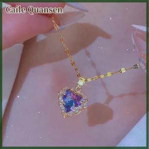 Caile แฟชั่นสร้อยคอหัวใจมหาสมุทรพร้อมจี้คริสตัลสีสันสดใสจี้โซ่สร้อยคอเครื่องประดับงานแต่งงานของขวัญสำหรับผู้หญิง