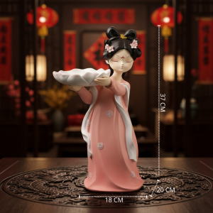 Patung Wanita Oriental dengan Nampan Bunga Dekorasi Meja Elegan untuk Penyimpanan Aksesoris