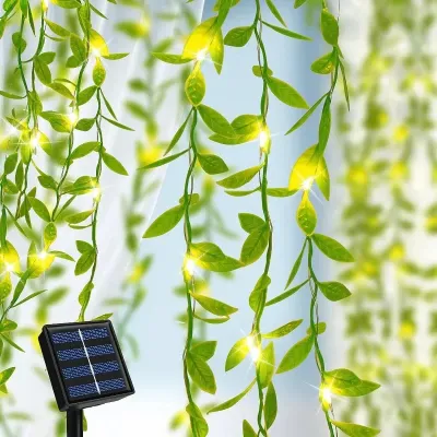 LED Solar Light 5M 10M Willow Leaf 50-100 Lights Outdoor Waterproof Fairy Garland Light Christmas Party Decorations Solar Lights