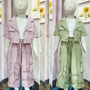 Setelan Terbaru Anak Perempuan 3 IN 1 Korean Style Oneset Linen Crop Top Celana Cargo Bahan Linen Import Usia 3 - 12 Tahun Set Anak Viral Tiktok Terbaru 2024 Set Anak Terbaru Model Kekinian - COD