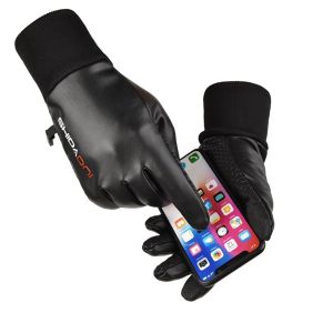 Hi MIA găng tay mùa đông nữ găng tay mùa đông 1 cặp Ấm Đầy đủ Ngón Tay Câu Cá Ngắn Lái xe Găng Lật Găng Người đàn ông PU Găng Tay Da Đi xe đạp Găng Tay Găng Tay