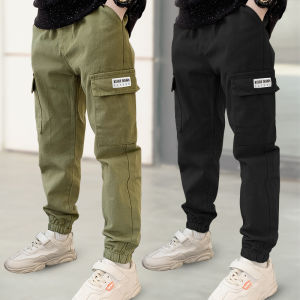 Kids Long Pants Boys Fashion Trend Overalls Jeans Childrens Casual Trousers Stretch Elasticated Waist Pants