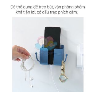 Kệ dán tường có tai để remote Dán tường sạc điện thoại có móc treo 2 bên