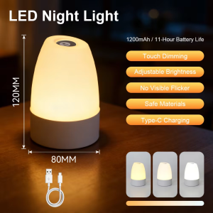 CHENBEN Portable Night Light LED 3 Colors Change Bedside Table Lamp USB Rechargeable Desk Lamp Touch Dimmable Bedroom Sleeping Atmosphere Light
