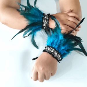 ALENEE Lace Feather Wrist Cuffs Pearl Adjustable Plume Bracelet Fashion Gloves Halloween Arm Cuff Carnival