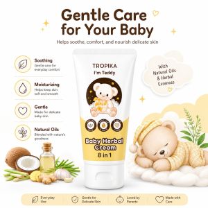 Tropika Baby Herbal Cream 8-in-1 – Relieves Colic Constipation Cough Flu & Itchy Skin Natural VCO & Herbs Baby Safe