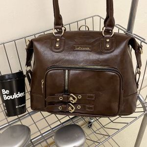 EERSHENSHI  กระเป๋าโท้ทสำหรับสุภาพสตรีกระเป๋าโท้ท PU แบบเรียบง่ายมีซิปเปิดปิดกระเป๋าด้านในหลายชั้น