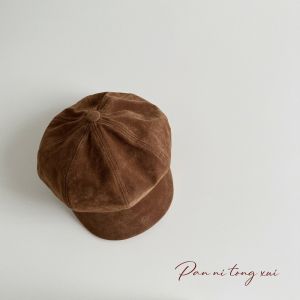 WININ Suede Cotton Octagonal Beret Hat Solid Color Corduroy Autumn Winter Cap Vintage Windproof Painter Hat Boy Girl