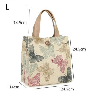 #002 Vintage Butterfly Printed Canvas Handbag Casual Cute Tote Bags Student Shopping Bag Office Workers Lunch Box Bag Bento Bag