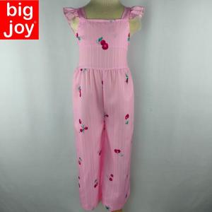 Big Joy Girls pink cherry print jumpsuit with ruffled straps and elastic waist. for Ages 1 to 7 Y/O 912101