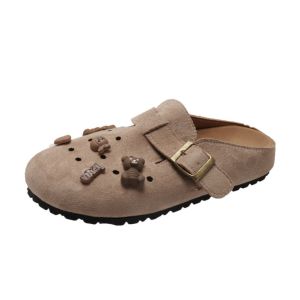 Free Shipping Retro Thick-Soled 2026 Spring And Autumn Casual Versatile Clogs With A Closed-Toe Design And Suede Upper