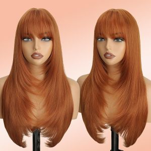 Black Long Straight Layered Wig with Bangs for Women 26 inch Put on Go Realistic Synthetic Heat Resistant Natural Wig for Girls Party Cosplay and Daily Use