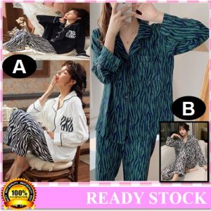 ❤️M-3XL❤️ Korea New Arrived Zebra Design Animal Printing Elegant 2PCS SET Polyester Long Sleeve Long Pants Pajamas Baju Tidur Wanita LL10