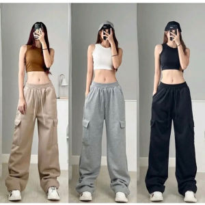 CELANA CARGO PANTS HIGHWAIST LOOSE - SWEATPANTS CARGO WANITA