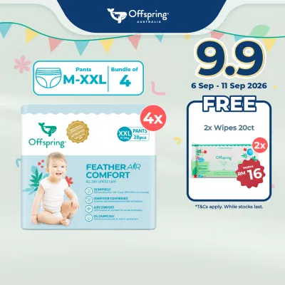 Offspring FeatherAir Comfort Baby Diapers Pants M176/L152/XL128/XXL112 [4 Packs]