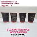 P2 JOLIE/ISI 50PCS/Paper Cup Kraf/ Gelas Kopi Tahan Panas /Nesto 8 oz/Kraft Coklat Motif Random/(gelas + tutup) atau (gelas saja). 