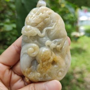 Natural Type A Jadeite with certificate Hugh Pendant carved as Dragon with Yellow weight 103.37 grams 76.60 * 49.80 * 16.80 mm suitable for occasion wear or for collections (pendant124)
