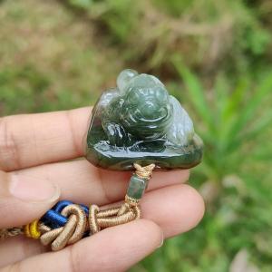 Brown Skin and Green Natural Type A Jadeite Pendant crafted with three leg toad and Chinese ingot symbols of Fortune and good fortune Auspicious and wealthy means to urge wealth with ceritificate weigh 30.06 grams 32.8 * 32 * 22.2 mm (pendant69)