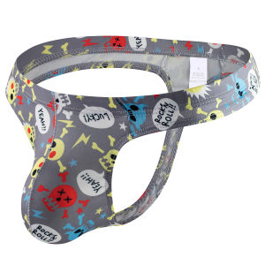 กางเกงในเซ็กซี่ของผู้ชายลายหัวกะโหลกกางเกงใน Bulge Pouch เอวต่ำแบบยืดหยุ่นเปิดก้นแบบ T-Back กางเกงในชายขนาดพิเศษ M-2XL