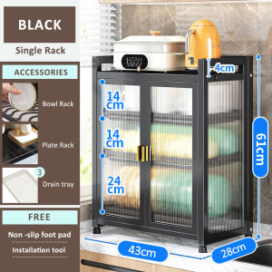 GSlife 🔥🔥【Folding Free Installation】Dish Rack Organizer Cabinet with Cover Dish Drainer Shelves Countertop Plate Organizer Rack Kitchenware Multipurpose Racks