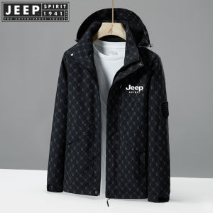 JEEP SPIRIT 1941 ESTD 2023 new mens jacket super big hat jacket thin windproof detachable jacket outdoor waterproof jacket fashion square windbreaker cool high quality jacket